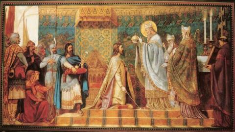 Székely Bertalan: Szent Mór megkoronázza I. Endrét - falfestmény, 1891